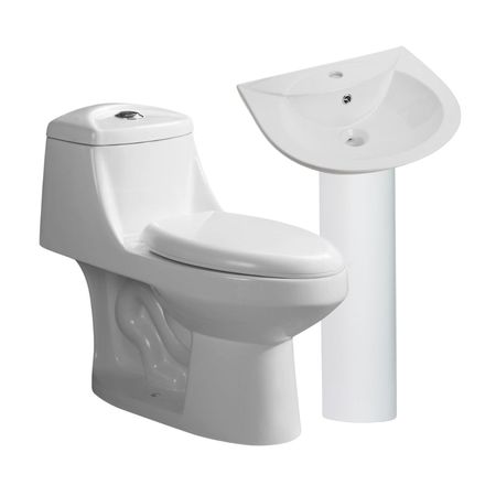 COMBO Inodoro One Piece Índigo Blanco Orange + Lavatorio Índigo Blanco Orange + Pedestal Standard Blanco Orange