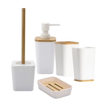 COMBO Jabonera Haya + Cepillo para sanitario Haya + Dispensador de jabón Haya + Porta cepillo Haya + Vaso Haya Orange