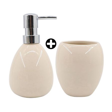 COMBO Dispensador de jabón Essential Orange + Vaso Essential Beige Orange