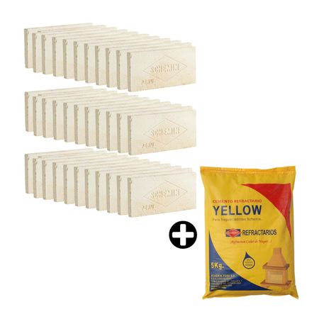 COMBO Schemin: Cemento refractario Yellow bolsa x 5kg + 30 Ladrillos Refractario 3/4