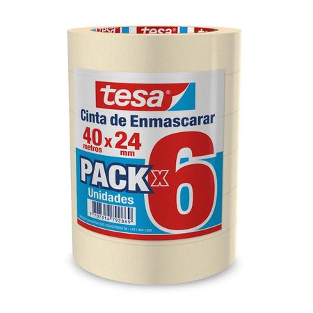 Cinta Masking Tape Multiuso Tesa Beige 24mm x 40m Pack de 6 Rollos