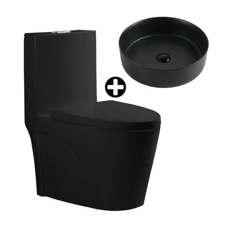COMBO de Baño Orange: Inodoro One Piece Palermo Negro Mate + Ovalín Nápoles 36x36x11.4cm Negro Mate