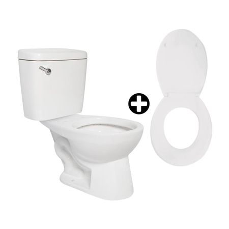 COMBO de Baño: Tanque para inodoro + Taza Omega Blanco + Asiento de Inodoro Redondo Eco Plástico Blanco Orange
