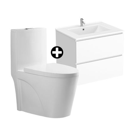 COMBO de Baño Orange: Inodoro One Piece  Palermo Blanco Mate + Vanitorio Milan 60cm Blanco