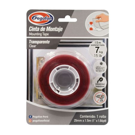 Cinta montaje clear 25x1.5m Pegafan