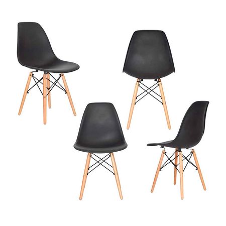 Silla de Diseño Decorativo Eames Polipropileno/Madera Negro x 4 unidades Bonno