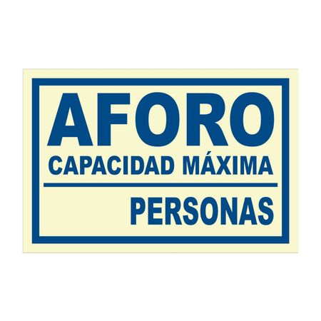 Señal de Aforo Capacidad Máxima Fotoluminiscente Vinil 20x30cm