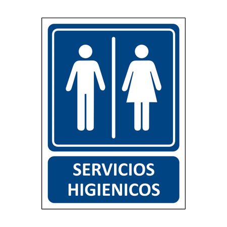 Señal de Servicios Higiénicos Mixto Vinil Azul 20x15 cm