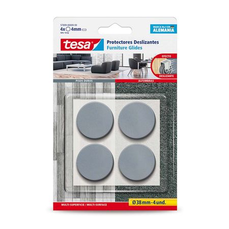 Protector Deslizante Redondo Tesa 38mm Gris Juego de 4 Unidades