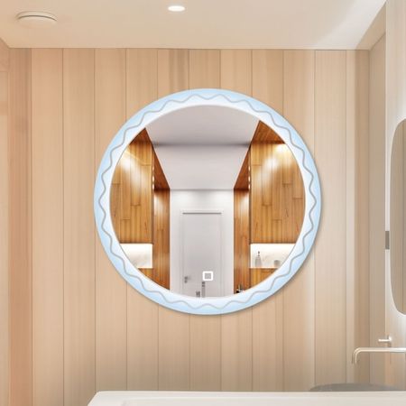 Espejo Circular LED Zaga Modelo Cris de Vidrio Transparente de 59x59 cm