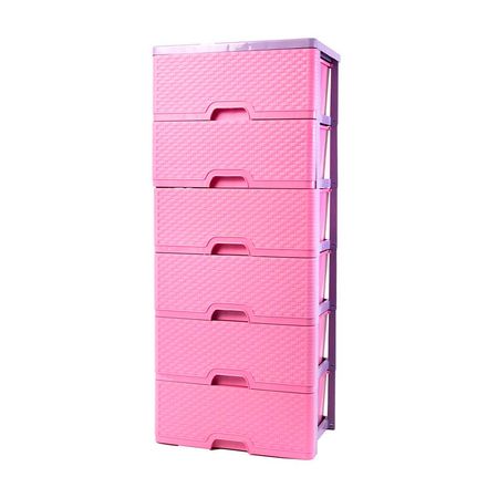 Cómoda Ratán Rosado x 6 cajones Duraplast