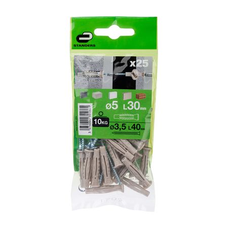 Tornillo + Tarugo 5x30mm x 25 unidades Standers