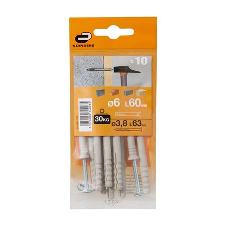 Tornillo + Tarugo 6x60mm x 10 unidades Standers
