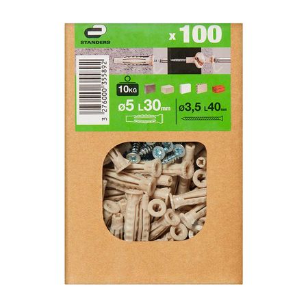 Tornillo + Tarugo 5x30mm x 100 unidades Standers