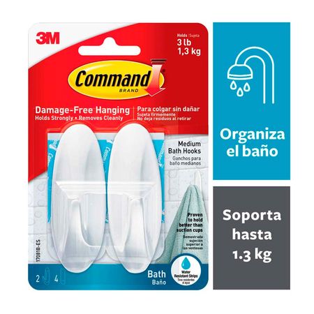 Gancho 3M para Baño con Tiras Impermeables, Medianos