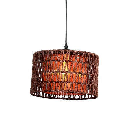 Lámpara Colgante Ratán Doble Pantalla Redondo Orange Marrón 60W E27