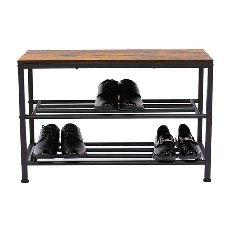 Zapatera Industrial Orange Negro de Acero/MDF 2 Niveles