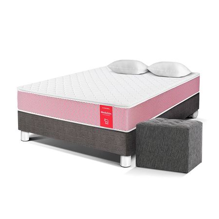 Cama Paraiso Medallón Ergo 2 Plazas Acero + Puff