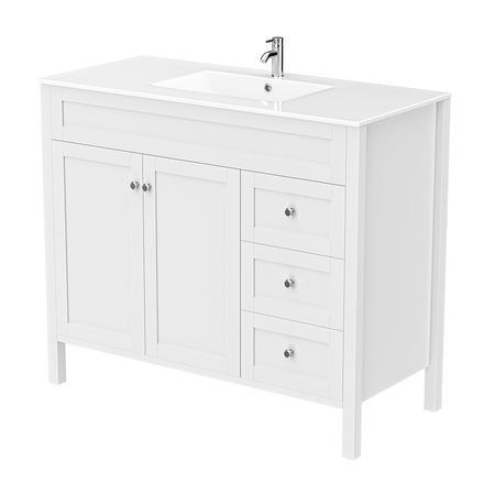 Vanitorio MDF Hermes 90cm Blanco con 3 Cajones y 2 Puertas