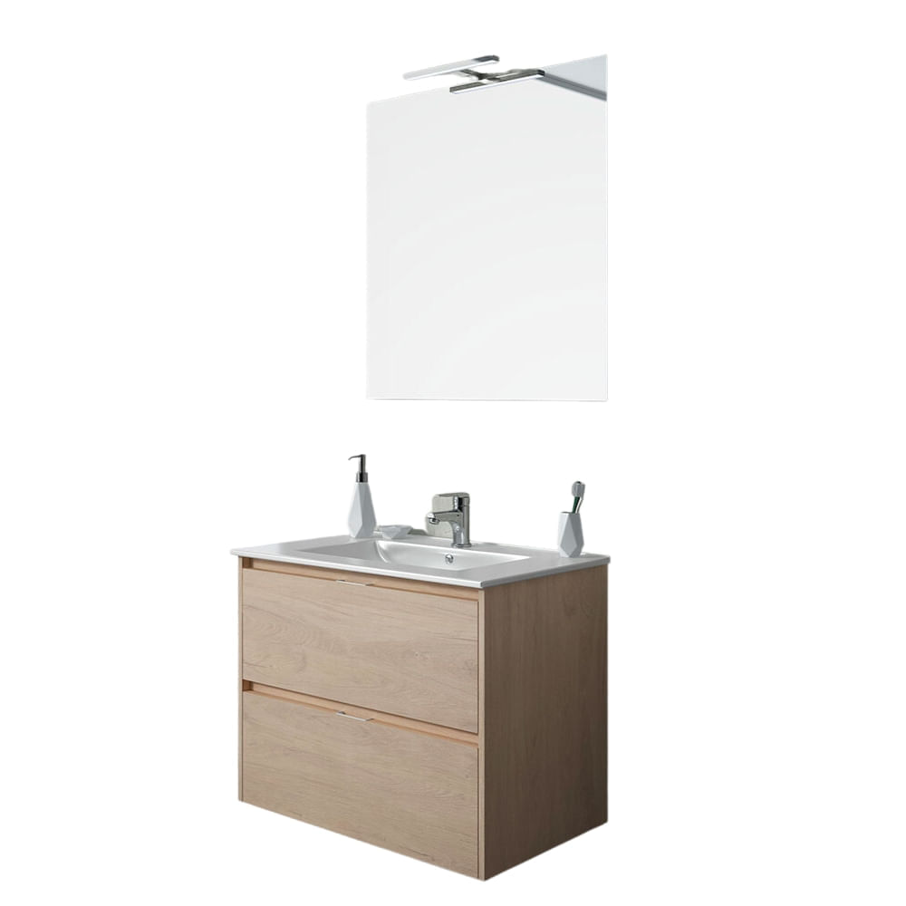 Vanitorio + Lavatorio + Espejo Inca 80cm Modelo Denver Oak de Teka