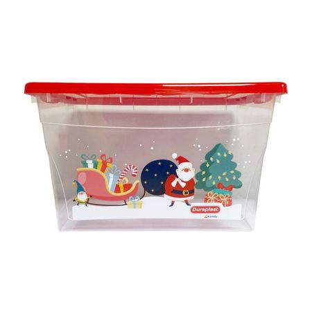 Caja 28 litros Navidad transparente con tapa Rojo Duraplast
