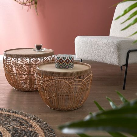 Set x 2 Mesas Auxiliares Estilo Rattan 45x35/40x31cm Orange