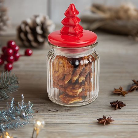 Envase de vidrio con tapa roja 14x7cm Orange