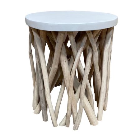 Mesa Auxiliar Mimbo Top Resina + Troncos Madera Orange