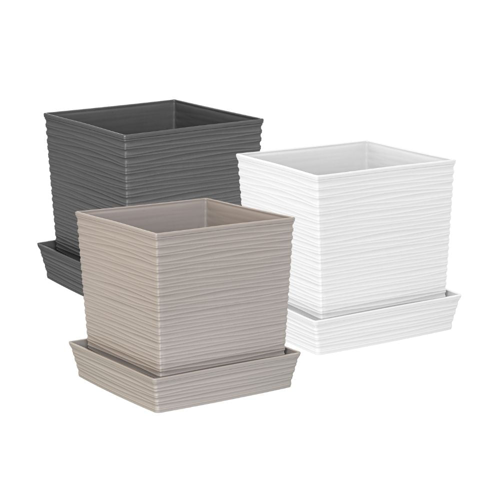 Maceta Cuadrada Piedra 19x19cm con Plato Reyplast