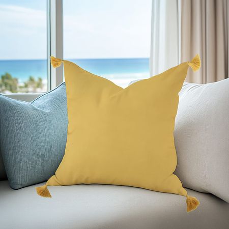 Funda Decorativa Casa del Mediterráneo Amarillo con Borlas de Poliéster