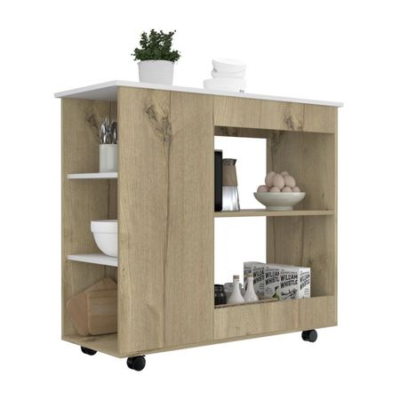 Mueble Meson de Cocina Bicolor con Ruedas Melamina Duna/Blanco Tuhome