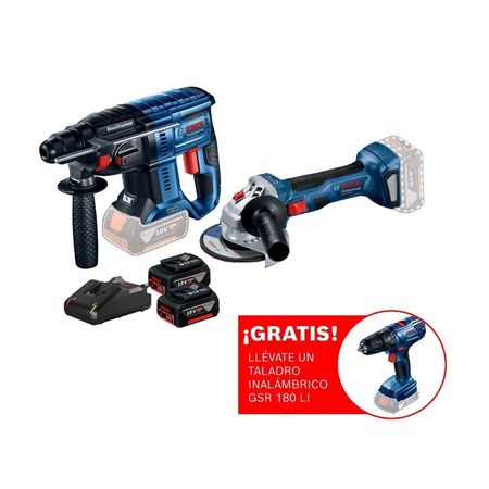 Kit Bosch: Amoladora GWS 180-LI + Rotomartillo GBH 180-LI + Taladro GSR 180-LI