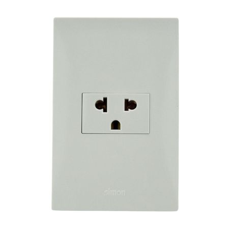 Tomacorriente Universal Simon S220 Blanco de Policarbonato con Contactos de Latón y Plata
