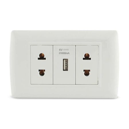 Tomacorriente Doble + USB Basic Orange Blanco de 16A 250V