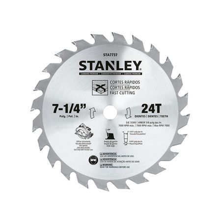 Disco de Sierra Circular Stanley 71/4' x 24D Acero Carburo Plata Modelo STA7737