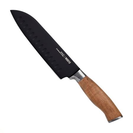 Cuchillo Santoku Wayu Negro Acero Inoxidable/Madera