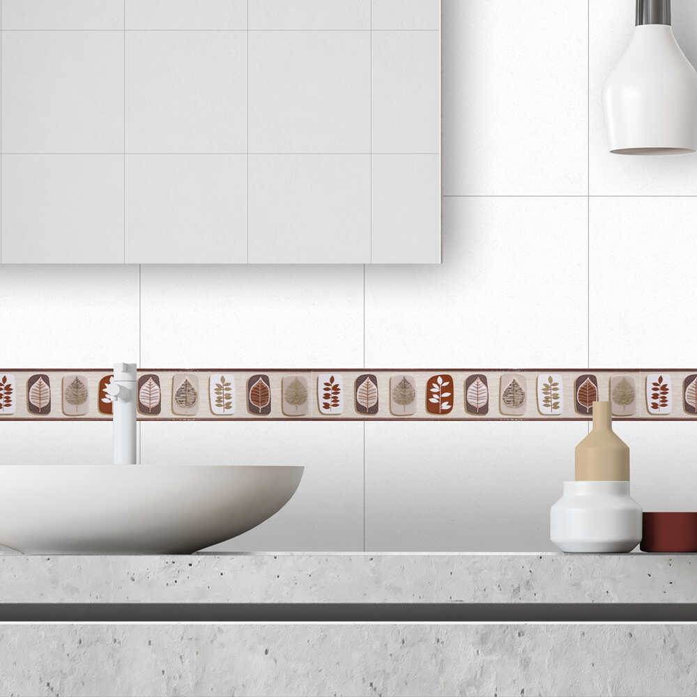 Listelo de Cerámica Kantu Hojas Madera Satinado Multicolor 45x7.5cm