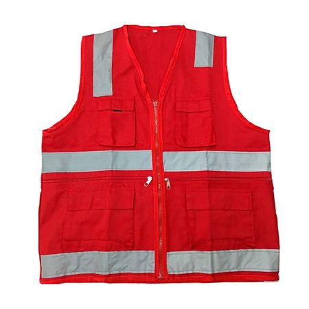 Chaleco Multibolsillo Werken Rojo Talla S en Drill con Cinta Reflectiva