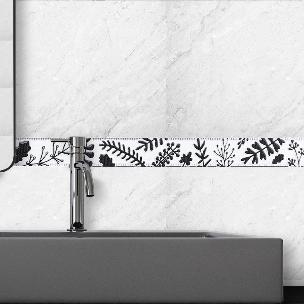 Listelo Cerámico Kantu Leaf Blanco Brillante 45x3cm