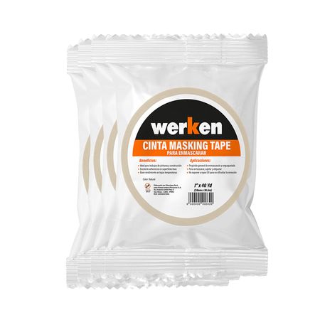 Cinta Masking Tape Multiuso Werken 4 unidades, Caucho Termoplástico, Blanco