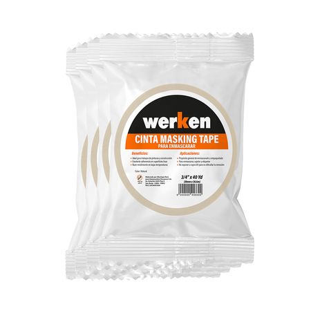 Cinta Masking Tape Werken Blanco 3/4' x 40yd Pack de 4 Unidades