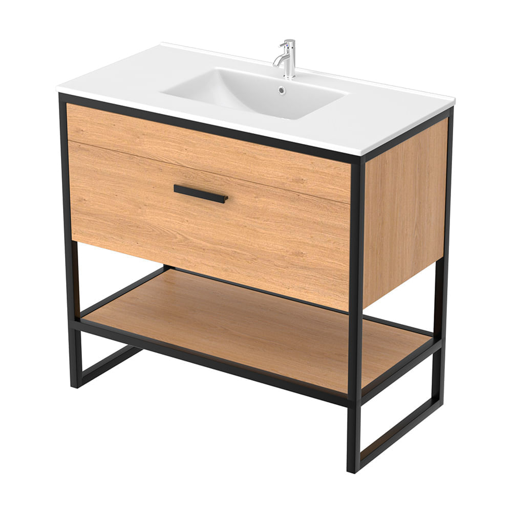 Vanitorio London 90cm Melamine Orange Marrón MDF con Cajón