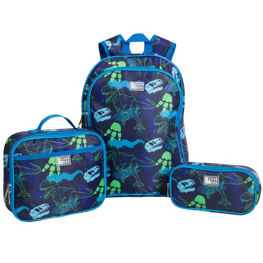 Set Mochila + Lonchera + Cartuchera Dinos CLASS&WORK