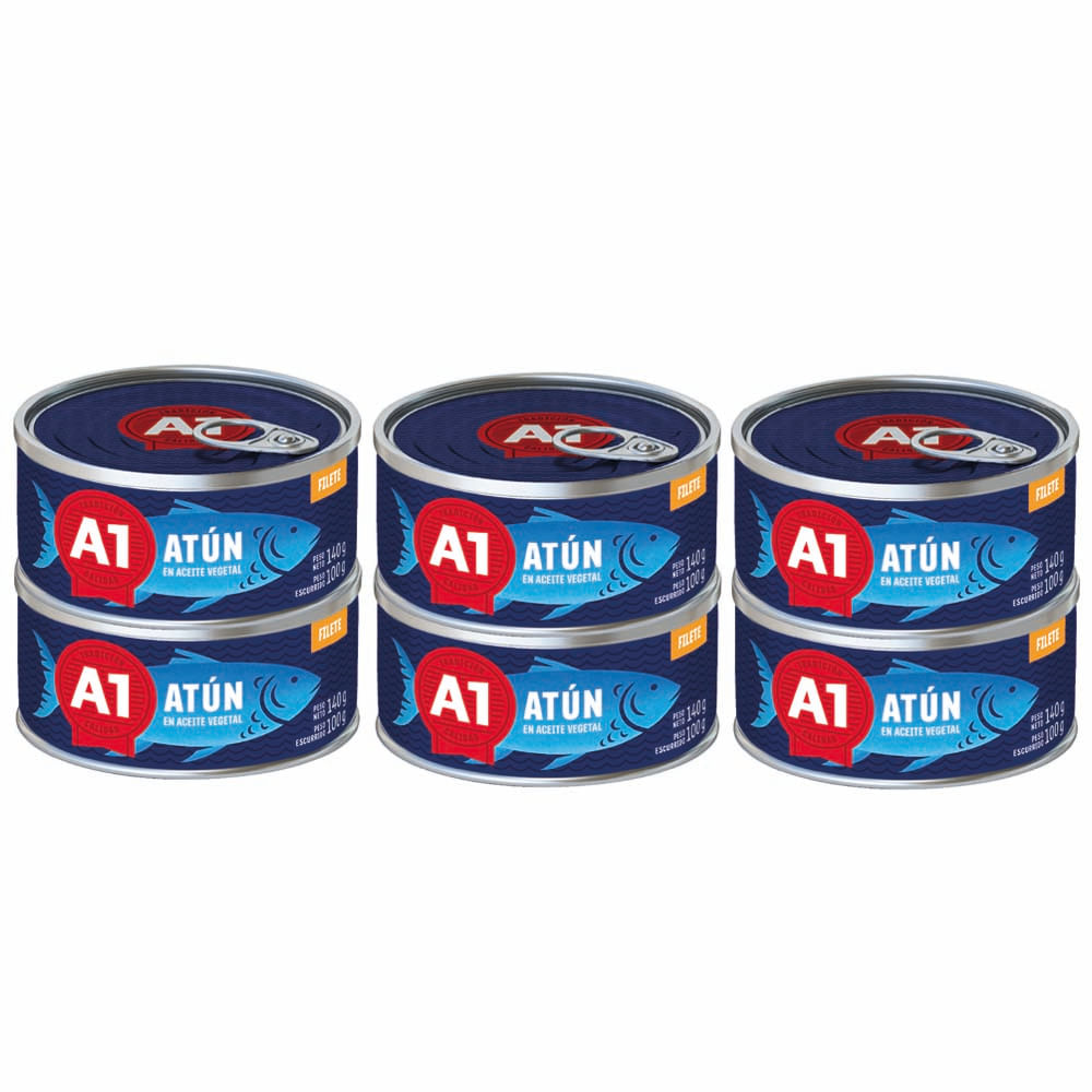 Filete de Atún en Aceite Vegetal A1 Lata 140g Paquete 6un