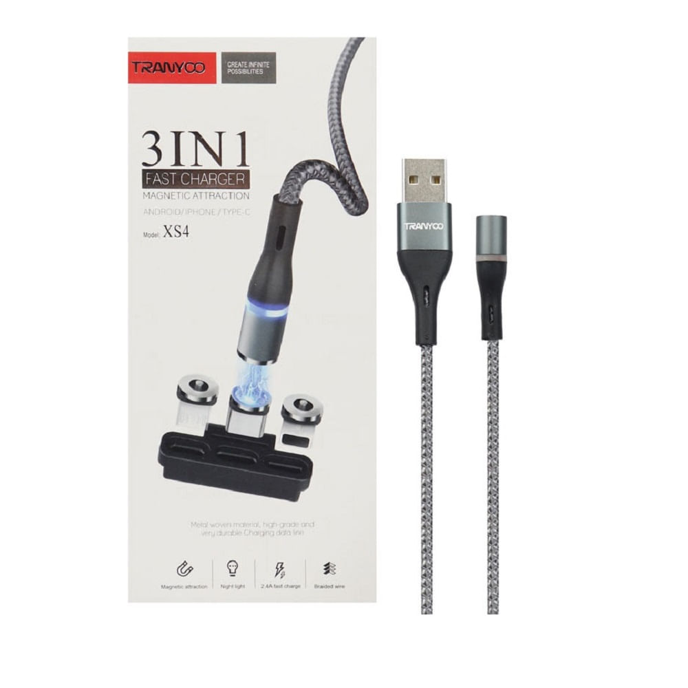 Cable Usb Magnético de Carga 3 En 1 Tipo C Micro Usb Lightning