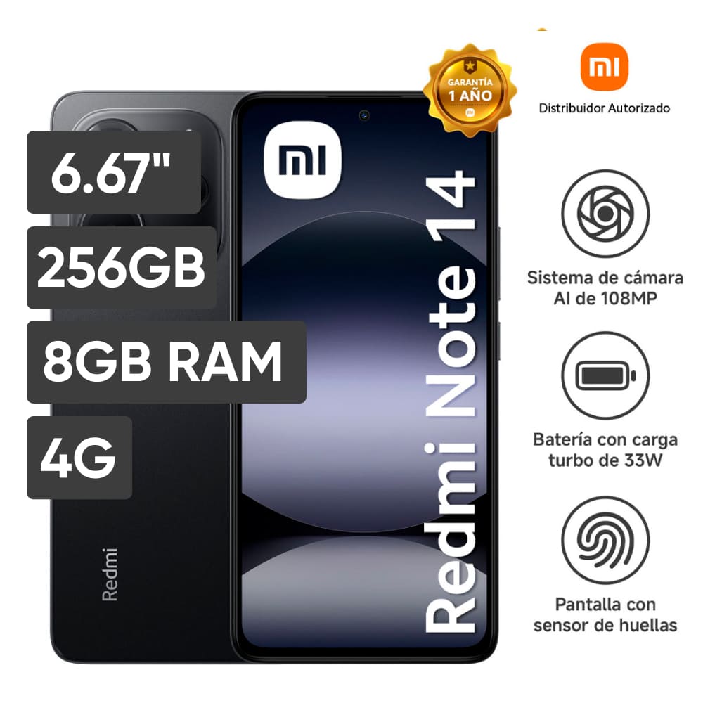 Smartphone XIAOMI Redmi Note 14 6.67"" 8GB 256GB 108MP Midnight Black