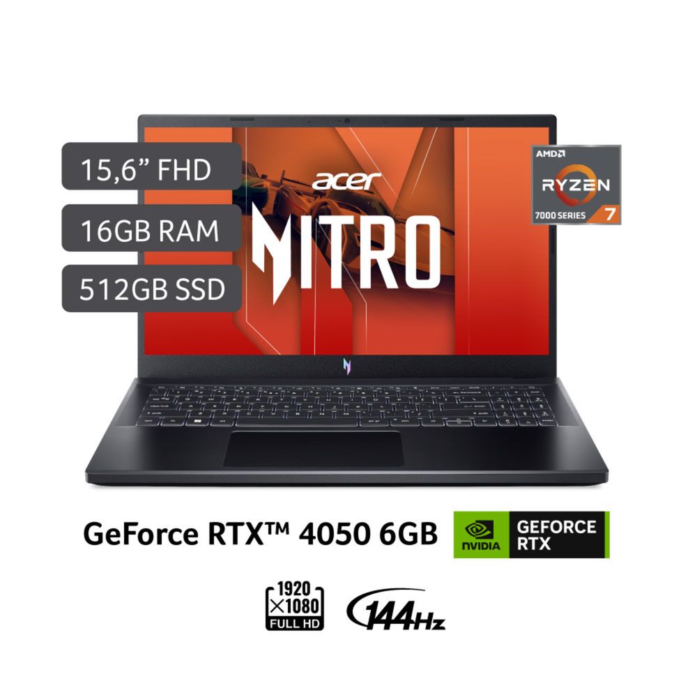 Laptop Acer ANV15-41-R1GK AMD Ryzen™ 7 7735HS 16GB RAM 512GB 15.6"" Obsidian black
