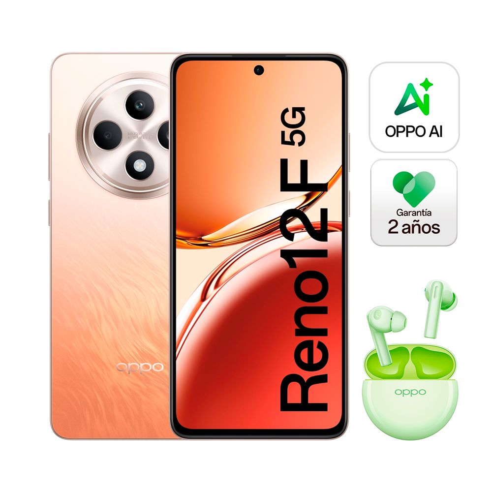 Celular Oppo Reno 12F 5G 6.67"" 12GB RAM 256GB Naranja + Encobuds Verde