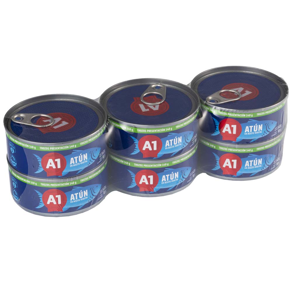 Trozos de Atún en Aceite Vegetal A-1 140g Paquete 6un