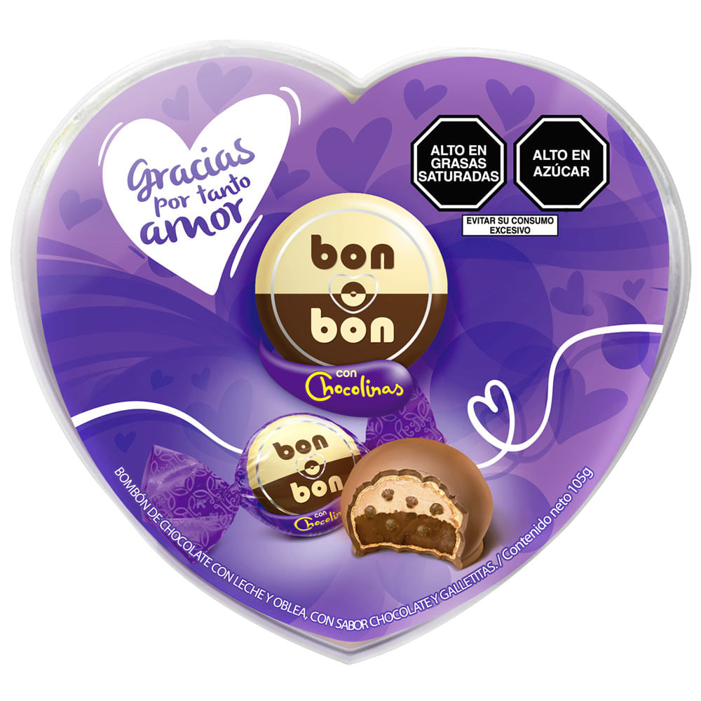 Bombones de Chocolate BON O BON con Chocolinas Pote Corazón 105g